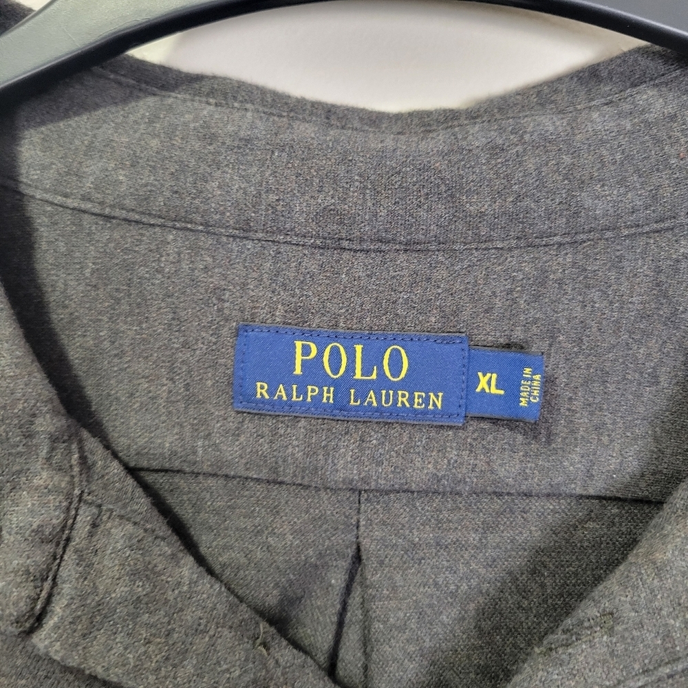 Polo Ralph Lauren Men's Cotton Gray Long Sleeve 1/4 Button Up Polo Size XL Logo - Picture 4 of 7